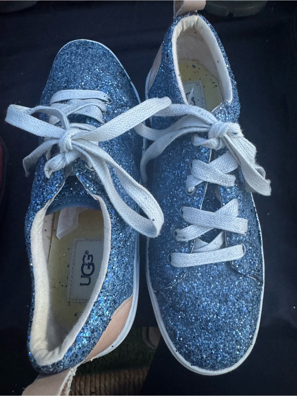 UGG Kids Blue Glitter Lace-Up Sneakers with White Laces